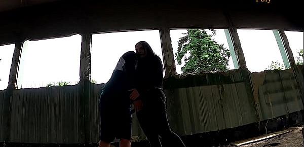  Blogger girl fucked a guy in a abandoned place (pegging, cum on tits)
